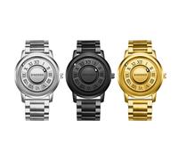 JewelryWe Reloj de pulsera para hombre de acero inoxidable, magnético, sin rodamiento de bolas, analógico, cuarzo, resistente al agua, 30 m, pulsera de acero inoxidable, sin espejo, con números