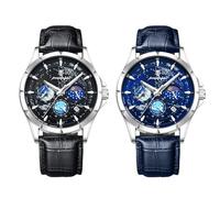 JewelryWe Reloj de pulsera para hombre de piel auténtica Steampunk, retro, analógico, de cuarzo, con correa de piel, para Halloween, para hombres y mujeres, Cronógrafo, juego de 2 unidades, Correa