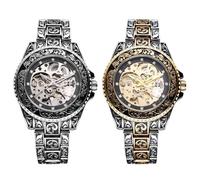 JewelryWe Reloj de pulsera para hombre, diseño de esqueleto, automático, 36 horas, reserva de marcha, automático, acero inoxidable, con manecillas luminosas, escala de diamante y bisel giratorio, 2