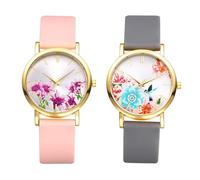 JewelryWe Reloj de pulsera para mujer con correa de silicona, estilo Cottagecore, analógico, de cuarzo, reloj informal con correa de silicona y esfera de escala de barras de flores, 2 unidades