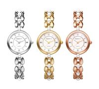 JewelryWe Reloj de pulsera para mujer con perlas de estrás, resistente al agua, 30 m, con brillantes, reloj de pulsera analógico de cuarzo, elegante, pequeño, redondo, informal, con correa de metal
