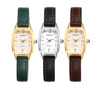JewelryWe Reloj de pulsera para mujer, de piel auténtica, rectangular, resistente al agua, 30 m, analógico, de cuarzo, correa de piel auténtica, ultrafino, con segundero pequeño, multicolor, Correa