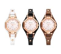 JewelryWe Reloj de pulsera para mujer de piel, octogonal, vintage, analógico, de cuarzo, para mujer, niña, correa de piel, pequeño reloj con esfera octogonal y escala de números arábigos, Piel