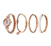 JewelryWe Reloj de Pulsera para Mujer Elegante, 4PCS Juego de Reloj Pequeño con 3 Pulseras, Oro Rosa, Regalo para Mujer