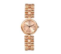 JewelryWe Reloj de pulsera para mujer, pequeño, redondo, números romanos, analógico, de cuarzo, vintage, elegante, con correa de metal extraíble, pulsera de perlas, Oro rosa.