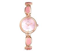 JewelryWe Reloj de pulsera para mujer, pequeño reloj de pulsera con esmalte, analógico, de cuarzo, correa de acero inoxidable, elegante, con esfera de rayos de sol, oro rosa-rosa
