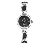 JewelryWe Reloj de pulsera para mujer, pequeño reloj de pulsera con esmalte, analógico, de cuarzo, correa de acero inoxidable, elegante, con esfera de rayos de sol, plateado / negro