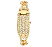 JewelryWe Reloj de Pulsera para Mujer, Reloj para Mujer con Correa de Caja de Diamantes Simple Dorado