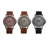 JewelryWe Reloj de pulsera Steampunk para hombre, de piel auténtica, vintage, punk, Halloween, calavera, reloj de pulsera para hombre, resistente al agua, 30 m, calendario analógico, cuarzo, luminoso,
