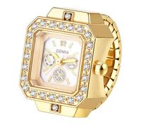 JewelryWe Reloj Dedo Elástico Mujer: Reloj de Anillo Cuarzo Analógico Pequeño Correa de Aleación Caja de Diamantes de Imitación Cuadrada - para Regalo