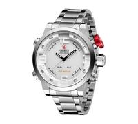 JewelryWe Reloj Deportivo Digital Militar: Reloj Analógico Redondo de Cuarzo para Hombre Fecha Día Despertador Cronógrafo LED Figuras Lumínica Acero Inoxidable Blanco - para Uso Diario Ocio Regalo