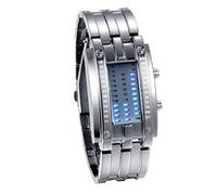 JewelryWe Reloj digital para hombre y mujer, LED, binario, resistente al agua, 30 m, correa de aleación, deportivo, militar, reloj de pulsera para él y ella, Plata-mujer, Pulsera