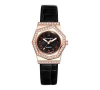 JewelryWe Reloj Elástica Octogonal Mujer: Reloj para Correas Negro de Cuero para Imitación de Estrás - Ropa Diaria