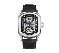 JewelryWe Reloj Mecánico Automático Hombre: Reloj Cuadrado Empresa para Caballero Escala de Barra Correa de Piel Resistente al Agua Negro - para Ocio Negocios Regalos