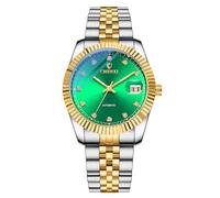 JewelryWe Reloj Mecánico Automático Hombre: Reloj de Empresa Redondo Escala de Diamantes Correa de Acero Inoxidable Extraíble Resistente al Agua Puntero Luminoso Verde - para Ocio Negocios Regalos