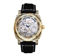JewelryWe Reloj Mecánico Automático Hombre: Reloj de Pulsera de Cuarzo Analógico Retro Caja de Redondo Esfera de Engranaje Esquelética Correa Cuero Reserva de Marcha de 36 Horas - para Regalo