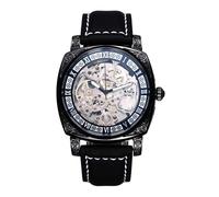 JewelryWe Reloj Mecánico Automático Hombre: Reloj de Pulsera de Cuarzo Analógico Retro Caja de Redondo Esfera de Engranaje Esquelética Correa Cuero Reserva de Marcha de 36 Horas - para Regalo