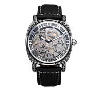 JewelryWe Reloj Mecánico Automático Hombre: Reloj de Pulsera de Cuarzo Analógico Retro Caja de Redondo Esfera de Engranaje Esquelética Correa Cuero Reserva de Marcha de 36 Horas - para Regalo