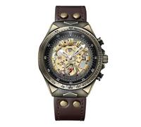 JewelryWe Reloj Mecánico Automático Hombre: Reloj de Pulsera de Vintage Dial de Engranajes Correa de Cuero Escala de Numérica Romanos Reserva de Marcha de 36 Horas - para Regalo