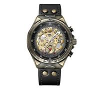 JewelryWe Reloj Mecánico Automático Hombre: Reloj de Pulsera de Vintage Dial de Engranajes Correa de Cuero Escala de Numérica Romanos Reserva de Marcha de 36 Horas - para Regalo