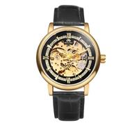 JewelryWe Reloj Mecánico Automático Hombre: Reloj Redondo Empresa Resistente al Agua para Caballero Correa de Cuero Auténtico Escala de Barra - para Ocio Negocios Regalos