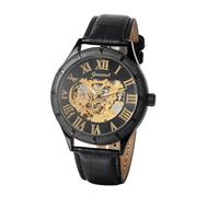 JewelryWe Reloj Mecánico Automático Hombre: Reloje de Pulsera Vestir Retro Correa de Cuero Escala de Números Romanos Punteros Luminosa - para Regalo
