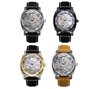 JewelryWe Reloj mecánico automático para hombre, resistente al agua, 30 m, analógico, automático, correa de piel auténtica, reloj de esqueleto, Steampunk - Juego de 4 piezas, Correa