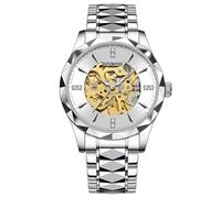 JewelryWe Reloj Mecánicos Automáticos Hombre: Relojes Resistente al Agua Redondo para Caballero Puntero Luminoso Correa de Acero Inoxidable Extraíble Plata - para Ocio Negocios Regalos