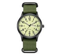 JewelryWe Reloj Militar Analógico Hombre: Reloj Táctico Redondo Cuarzo Exterior Correa Nylon Escala de Número Arábigo Fecha Día Puntero Luminoso Verde-Verde - para Ocio Aire Libre Negocios Regalo