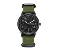 JewelryWe Reloj Militar Analógico Hombre: Reloj Táctico Redondo Cuarzo Exterior Correa Nylon Escala de Número Arábigo Fecha Día Puntero Luminoso Verde- Negro - para Ocio Aire Libre Negocios Regalo