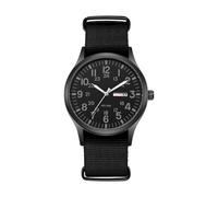 JewelryWe Reloj Militar Analógico Hombre: Reloj Táctico Redondo Cuarzo Exterior Correa Nylon Escala de Número Arábigo Fecha Día Puntero Luminoso Negro-Negro - para Ocio Aire Libre Negocios Regalo