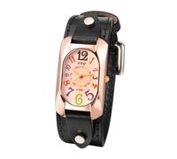 JewelryWe Reloj Mujer Vintage Bohemio： Cuero Genuino, Caja Cuadrada Reloj Retro, Números de Colores, Regalo para Amiga Novia