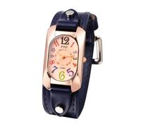 JewelryWe Reloj Mujer Vintage Bohemio： Cuero Genuino, Caja Cuadrada Reloj Retro, Números de Colores, Regalo para Amiga Novia