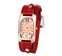JewelryWe Reloj Mujer Vintage Bohemio： Cuero Genuino, Caja Cuadrada Reloj Retro, Números de Colores, Regalo para Amiga Novia