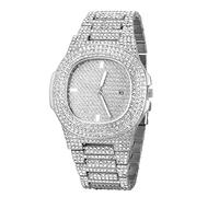 JewelryWe Reloj para Hombre Mujer, Reloj de Cuarzo Unisex Tendencia de la Moda Caja de Superficie Decorativa con Diamantes Completos Correa de Diamantes Completa Extraíble (Plata)