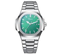 JewelryWe Reloj para Hombre, Reloj de Cuarzo para Hombre Caja de Rombo Cuadrado de Moda Barra Luminosa Escala Puntero Luminoso de Acero Inoxidable Sólido (Verde)