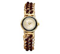 JewelryWe Reloj para Mujer,Reloj de Pulsera para Mujer con Hebilla Retráctil de Cuerda Trenzada de Diamantes Completos, Marrón
