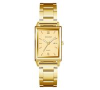 JewelryWe Reloj Rectangular Analógico Unisex: Relojes Calendario de Cuarzo para Hombre y Mujer Escala de Barras Correa de Aleación Extraíble Oro Hipoalergénico - para Ocio Negocios Regalos
