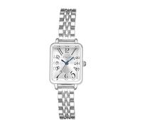 JewelryWe Reloj Rectangular Pequeño Mujer: Reloj de Pulsera Cuarzo Analógico Vestir Correa de Aleación Plata Escala de Números Arábigos - para Regalo
