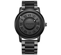 JewelryWe Reloj Redondo Estanco Hombre: Negro Correa de Acero Inoxidable Escala Numérica Romana Sin Diseño de Bola Manual de Empresarial Relojes - para Ocio Negocios Regalos