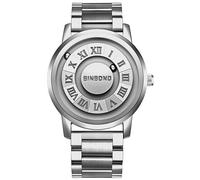 JewelryWe Reloj Redondo Estanco Hombre: Plata Correa de Acero Inoxidable Escala Numérica Romana Sin Diseño de Bola Manual de Empresarial Relojes - para Ocio Negocios Regalos