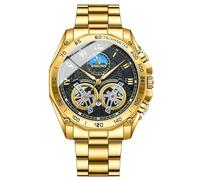 JewelryWe Reloj Redondo Tourbillon para Hombre : Reloj de Cuarzo Analógico Puntero Escala Luminoso Esfera de Tres Ojos Correa de Acero Inoxidable con Función Impermeable - para Negocios Ocio Regalo