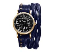 JewelryWe Reloj Redondo Vintage Mujer: Reloj de Pulsera de Cuarzo Analógico Punk Correa de Cuero Envolvente Esfera con Fórmula Matemática - para Regalo