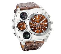 JewelryWe Reloj Ronda Geniales Pantalla Brújula Termómetro Dual Time Dial (Marrón), Regalos Dia del Padre