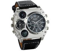 JewelryWe Reloj Ronda Geniales Pantalla Brújula Termómetro Dual Time Dial (Negro)
