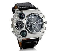 JewelryWe Reloj Ronda Geniales Pantalla Brújula Termómetro Dual Time Dial (Negro).Regalos Dia del Padre