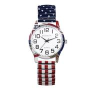 JewelryWe Reloj unisex con banda elástica: reloj de pulsera analógico de cuarzo con números arábigos para hombre y mujer, fácil de leer, para 250 aniversario del Día de la Independencia, Rojo Blanco