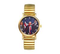 JewelryWe Reloj unisex de acero inoxidable: dorado 2024 US Election Trump, reloj analógico ultrafino de cuarzo para hombres y mujeres, día de San Valentín, Navidad, día del padre, regalo de joyería