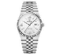 JewelryWe Reloj Vestir Analógico Hombre: Relojes de Pulsera de Cuarzo de Negocios Redondo Correa de Acero Calendario Luminosos Resistente al Agua - para Regalos