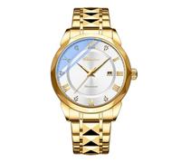 JewelryWe Reloj Vestir Redondo Hombre: Reloj de Pulsera Cuarzo Analógico Correa de Acero Inoxidable Escala de Números Romanos Luminosa Calendario Resistente al Agua - para Regalo